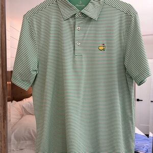 Masters Light Green & White Striped Polo with Embroidered Logo